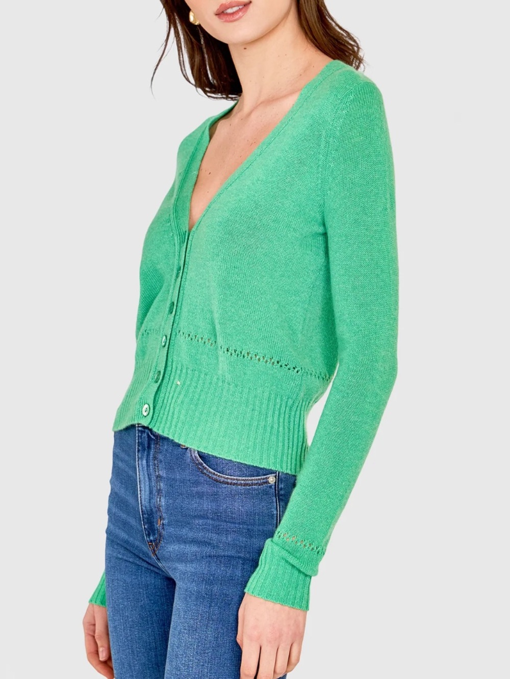 Autumn Cashmere Women's V-Neck Cardigan W/ Pointelle Stitch Detail Size Large